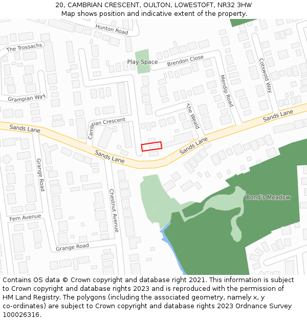 20, CAMBRIAN CRESCENT, OULTON, LOWESTOFT, NR32 3HW: Location map and indicative extent of plot