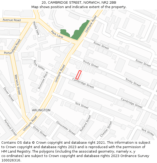 20, CAMBRIDGE STREET, NORWICH, NR2 2BB: Location map and indicative extent of plot