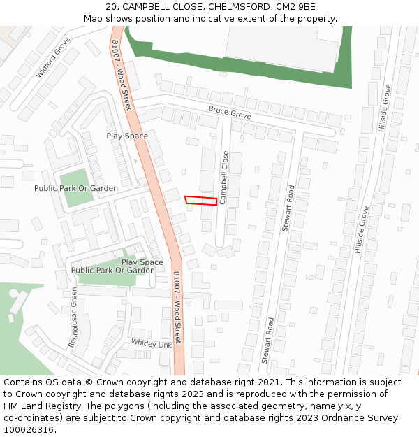 20, CAMPBELL CLOSE, CHELMSFORD, CM2 9BE: Location map and indicative extent of plot