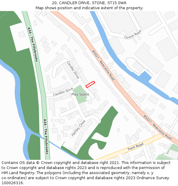 20, CANDLER DRIVE, STONE, ST15 0WA: Location map and indicative extent of plot