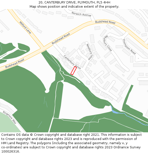 20, CANTERBURY DRIVE, PLYMOUTH, PL5 4HH: Location map and indicative extent of plot
