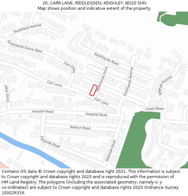 20, CARR LANE, RIDDLESDEN, KEIGHLEY, BD20 5HN: Location map and indicative extent of plot