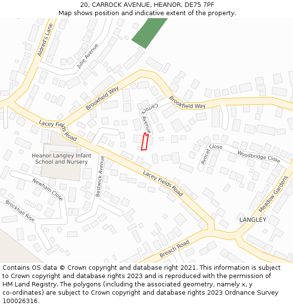 20, CARROCK AVENUE, HEANOR, DE75 7PF: Location map and indicative extent of plot