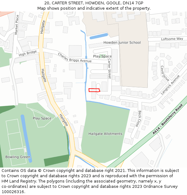 20, CARTER STREET, HOWDEN, GOOLE, DN14 7GP: Location map and indicative extent of plot