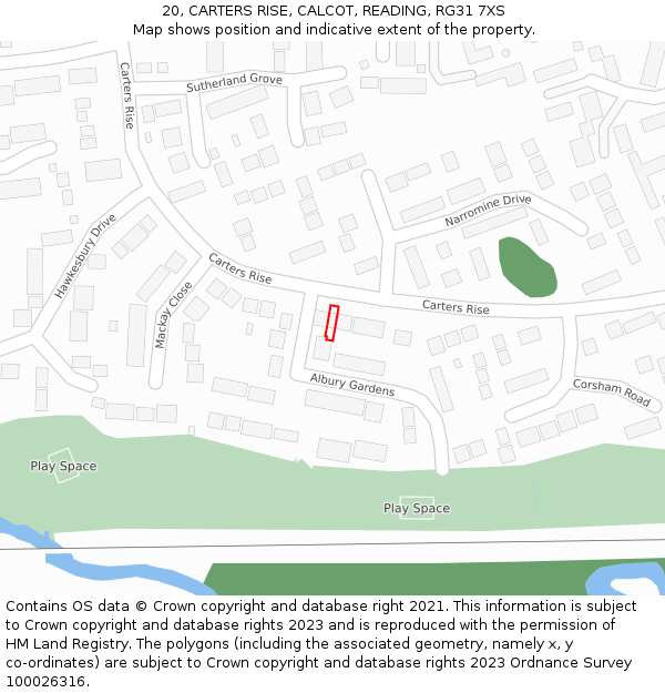 20, CARTERS RISE, CALCOT, READING, RG31 7XS: Location map and indicative extent of plot