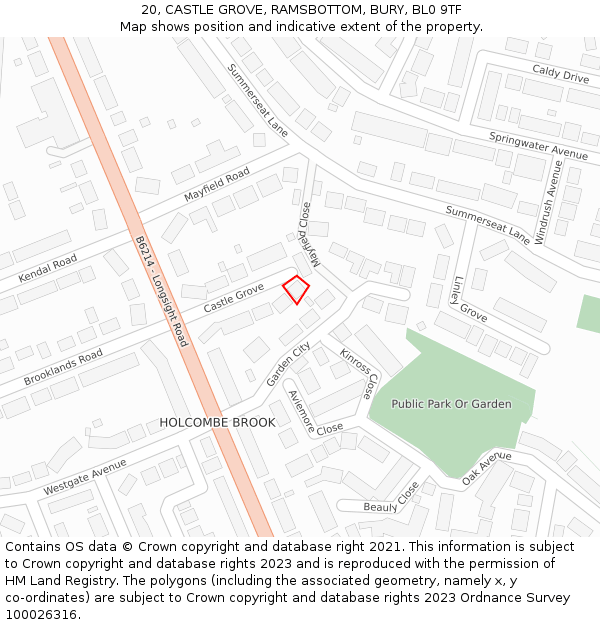 20, CASTLE GROVE, RAMSBOTTOM, BURY, BL0 9TF: Location map and indicative extent of plot
