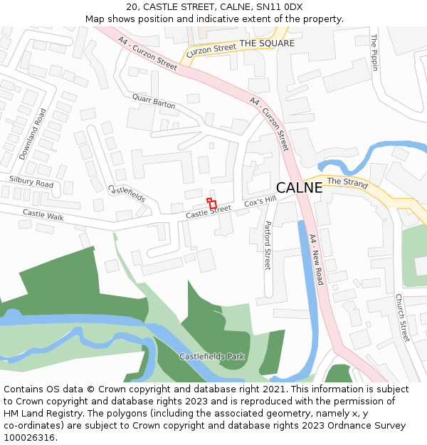 20, CASTLE STREET, CALNE, SN11 0DX: Location map and indicative extent of plot