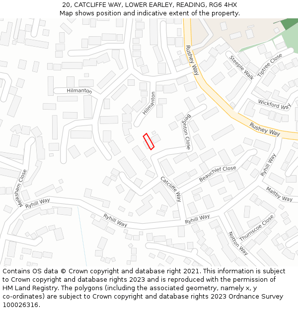 20, CATCLIFFE WAY, LOWER EARLEY, READING, RG6 4HX: Location map and indicative extent of plot