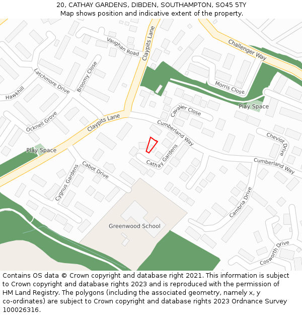 20, CATHAY GARDENS, DIBDEN, SOUTHAMPTON, SO45 5TY: Location map and indicative extent of plot
