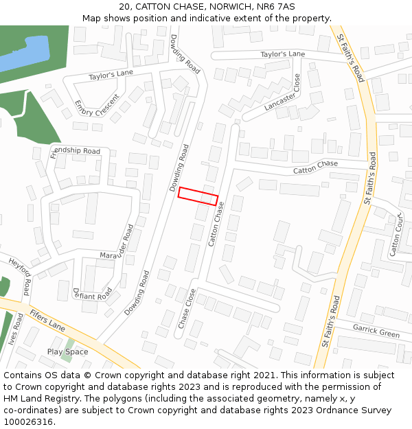 20, CATTON CHASE, NORWICH, NR6 7AS: Location map and indicative extent of plot