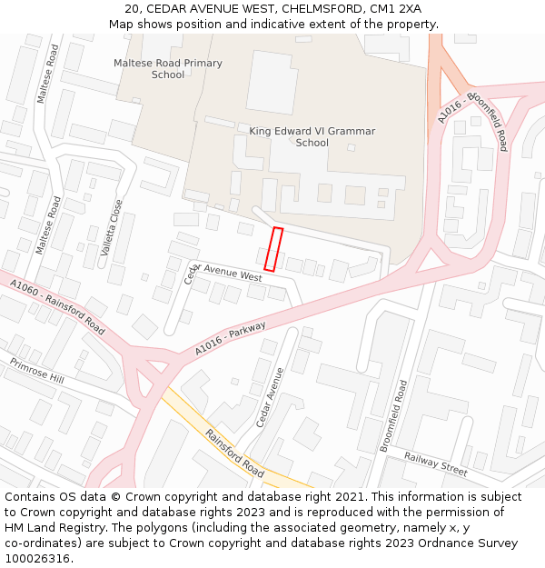 20, CEDAR AVENUE WEST, CHELMSFORD, CM1 2XA: Location map and indicative extent of plot