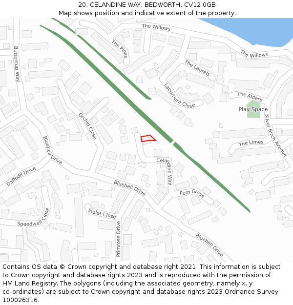 20, CELANDINE WAY, BEDWORTH, CV12 0GB: Location map and indicative extent of plot