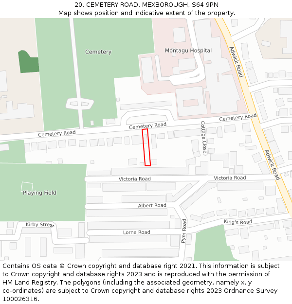 20, CEMETERY ROAD, MEXBOROUGH, S64 9PN: Location map and indicative extent of plot