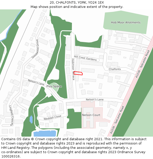 20, CHALFONTS, YORK, YO24 1EX: Location map and indicative extent of plot