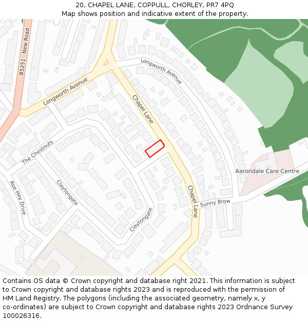20, CHAPEL LANE, COPPULL, CHORLEY, PR7 4PQ: Location map and indicative extent of plot