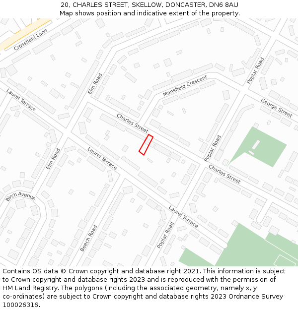 20, CHARLES STREET, SKELLOW, DONCASTER, DN6 8AU: Location map and indicative extent of plot