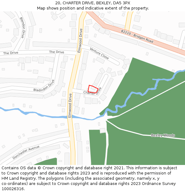 20, CHARTER DRIVE, BEXLEY, DA5 3PX: Location map and indicative extent of plot