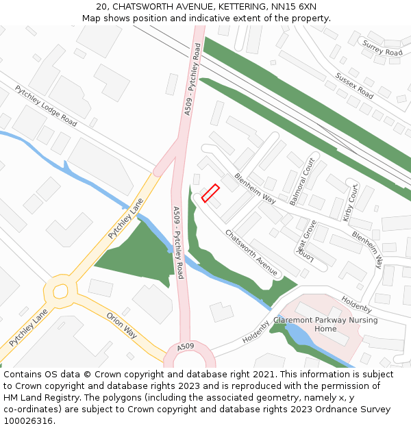 20, CHATSWORTH AVENUE, KETTERING, NN15 6XN: Location map and indicative extent of plot