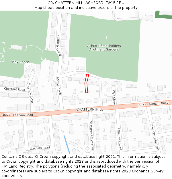 20, CHATTERN HILL, ASHFORD, TW15 1BU: Location map and indicative extent of plot