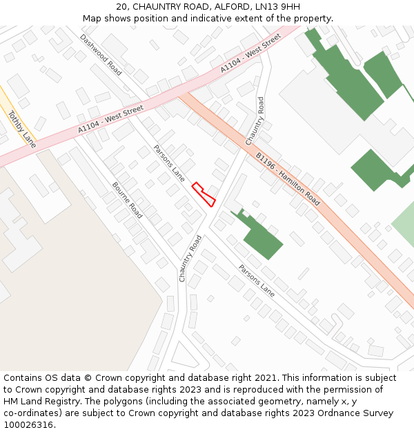 20, CHAUNTRY ROAD, ALFORD, LN13 9HH: Location map and indicative extent of plot