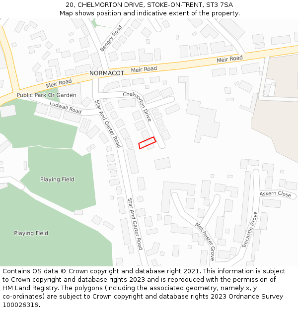 20, CHELMORTON DRIVE, STOKE-ON-TRENT, ST3 7SA: Location map and indicative extent of plot