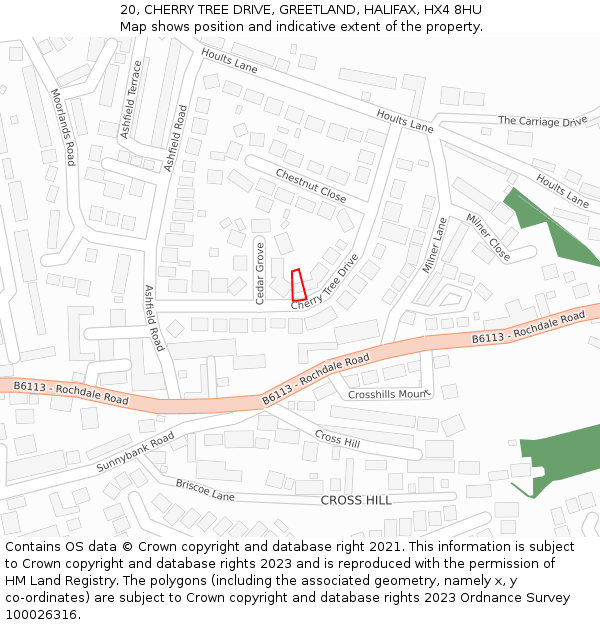 20, CHERRY TREE DRIVE, GREETLAND, HALIFAX, HX4 8HU: Location map and indicative extent of plot