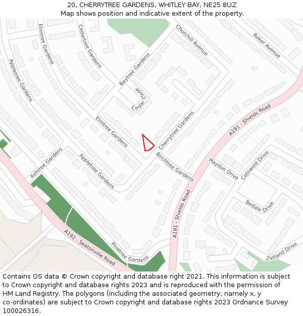 20, CHERRYTREE GARDENS, WHITLEY BAY, NE25 8UZ: Location map and indicative extent of plot