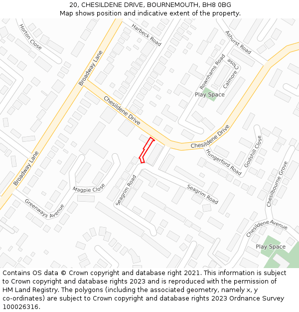 20, CHESILDENE DRIVE, BOURNEMOUTH, BH8 0BG: Location map and indicative extent of plot