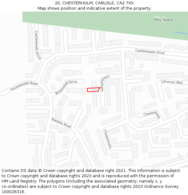 20, CHESTERHOLM, CARLISLE, CA2 7XX: Location map and indicative extent of plot