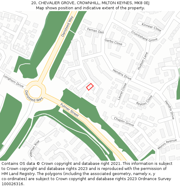 20, CHEVALIER GROVE, CROWNHILL, MILTON KEYNES, MK8 0EJ: Location map and indicative extent of plot