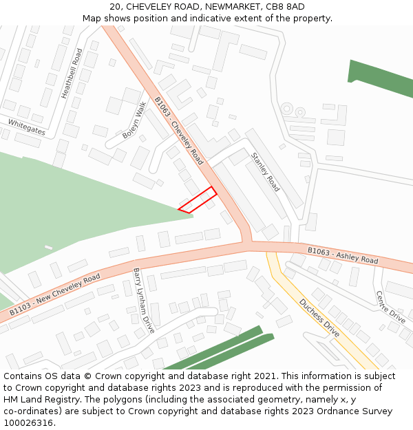 20, CHEVELEY ROAD, NEWMARKET, CB8 8AD: Location map and indicative extent of plot