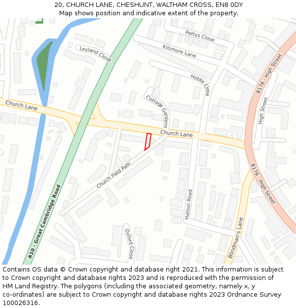 20, CHURCH LANE, CHESHUNT, WALTHAM CROSS, EN8 0DY: Location map and indicative extent of plot
