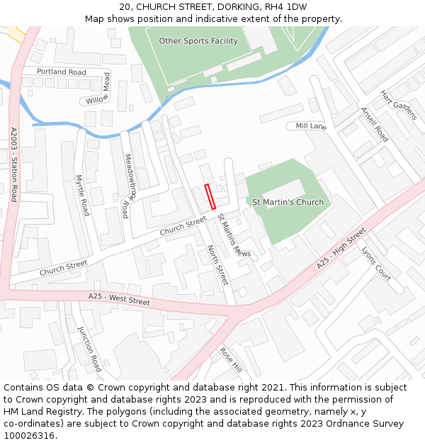20, CHURCH STREET, DORKING, RH4 1DW: Location map and indicative extent of plot
