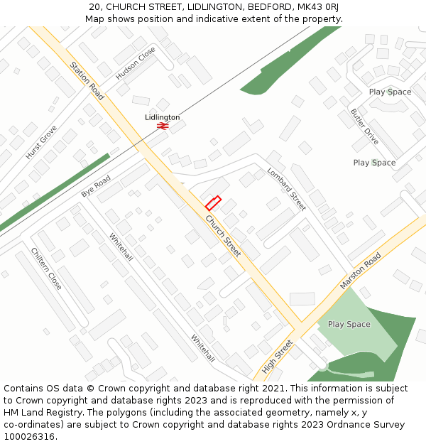 20, CHURCH STREET, LIDLINGTON, BEDFORD, MK43 0RJ: Location map and indicative extent of plot