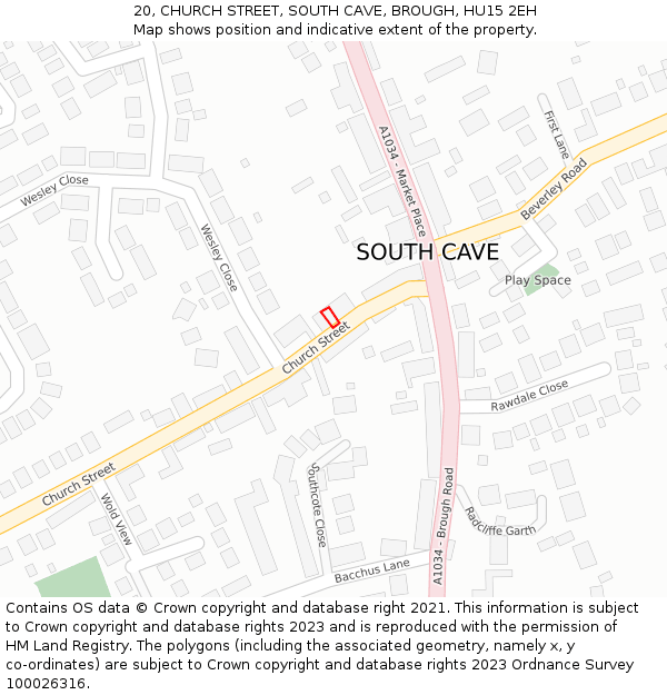 20, CHURCH STREET, SOUTH CAVE, BROUGH, HU15 2EH: Location map and indicative extent of plot