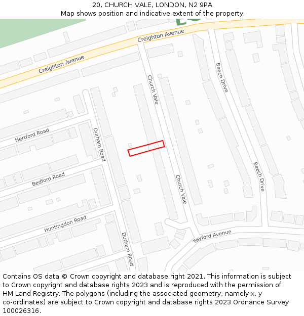 20, CHURCH VALE, LONDON, N2 9PA: Location map and indicative extent of plot