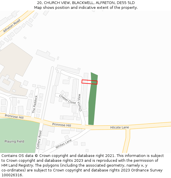 20, CHURCH VIEW, BLACKWELL, ALFRETON, DE55 5LD: Location map and indicative extent of plot