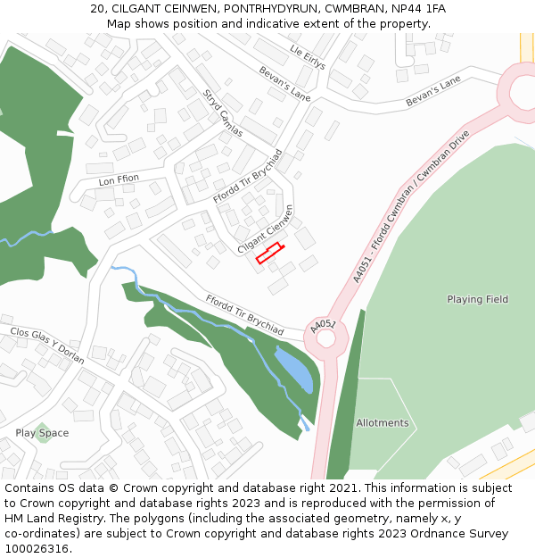 20, CILGANT CEINWEN, PONTRHYDYRUN, CWMBRAN, NP44 1FA: Location map and indicative extent of plot