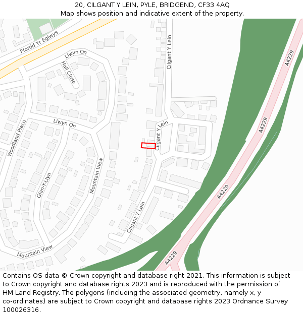 20, CILGANT Y LEIN, PYLE, BRIDGEND, CF33 4AQ: Location map and indicative extent of plot
