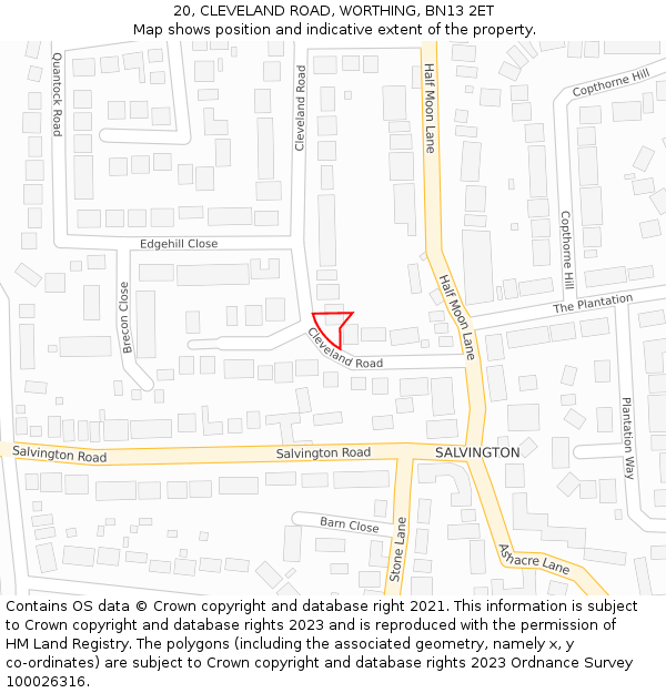 20, CLEVELAND ROAD, WORTHING, BN13 2ET: Location map and indicative extent of plot