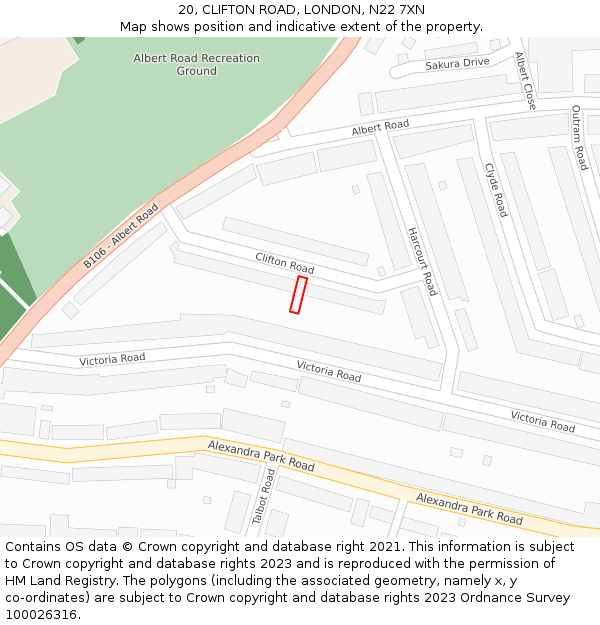 20, CLIFTON ROAD, LONDON, N22 7XN: Location map and indicative extent of plot