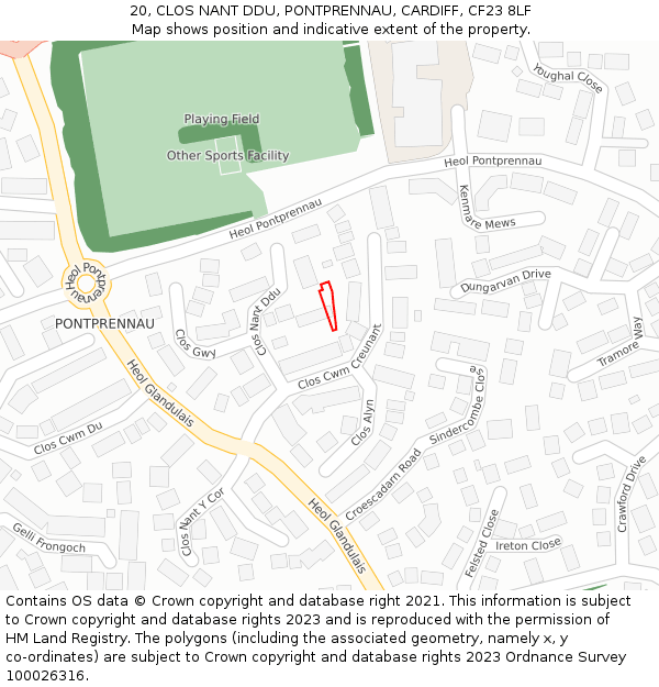 20, CLOS NANT DDU, PONTPRENNAU, CARDIFF, CF23 8LF: Location map and indicative extent of plot
