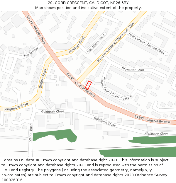 20, COBB CRESCENT, CALDICOT, NP26 5BY: Location map and indicative extent of plot