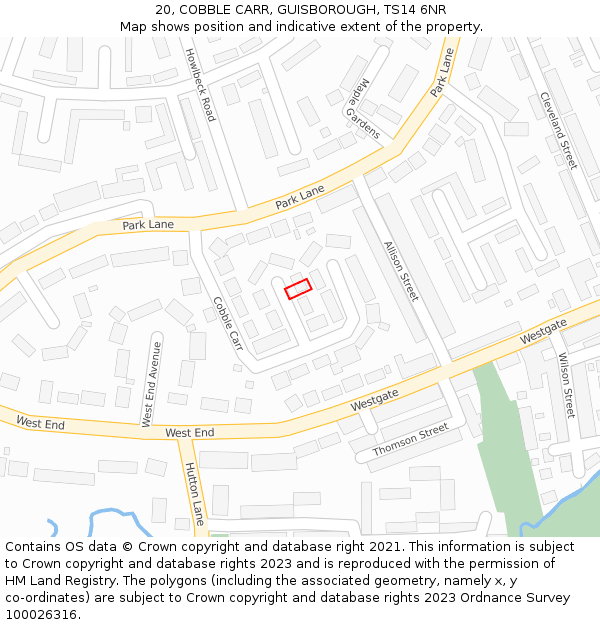 20, COBBLE CARR, GUISBOROUGH, TS14 6NR: Location map and indicative extent of plot
