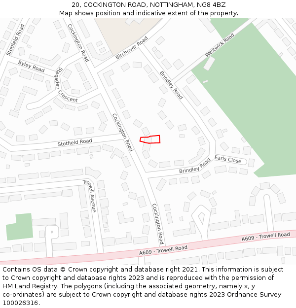 20, COCKINGTON ROAD, NOTTINGHAM, NG8 4BZ: Location map and indicative extent of plot