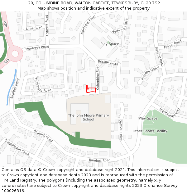 20, COLUMBINE ROAD, WALTON CARDIFF, TEWKESBURY, GL20 7SP: Location map and indicative extent of plot