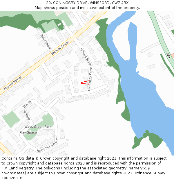 20, CONINGSBY DRIVE, WINSFORD, CW7 4BX: Location map and indicative extent of plot