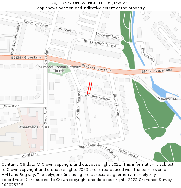 20, CONISTON AVENUE, LEEDS, LS6 2BD: Location map and indicative extent of plot