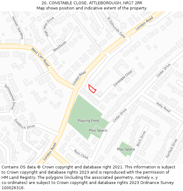 20, CONSTABLE CLOSE, ATTLEBOROUGH, NR17 2RR: Location map and indicative extent of plot