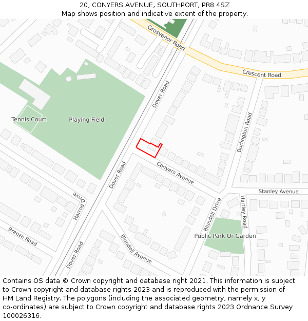 20, CONYERS AVENUE, SOUTHPORT, PR8 4SZ: Location map and indicative extent of plot